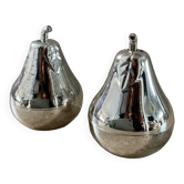 Vintage salt and pepper shaker pears n silver metal