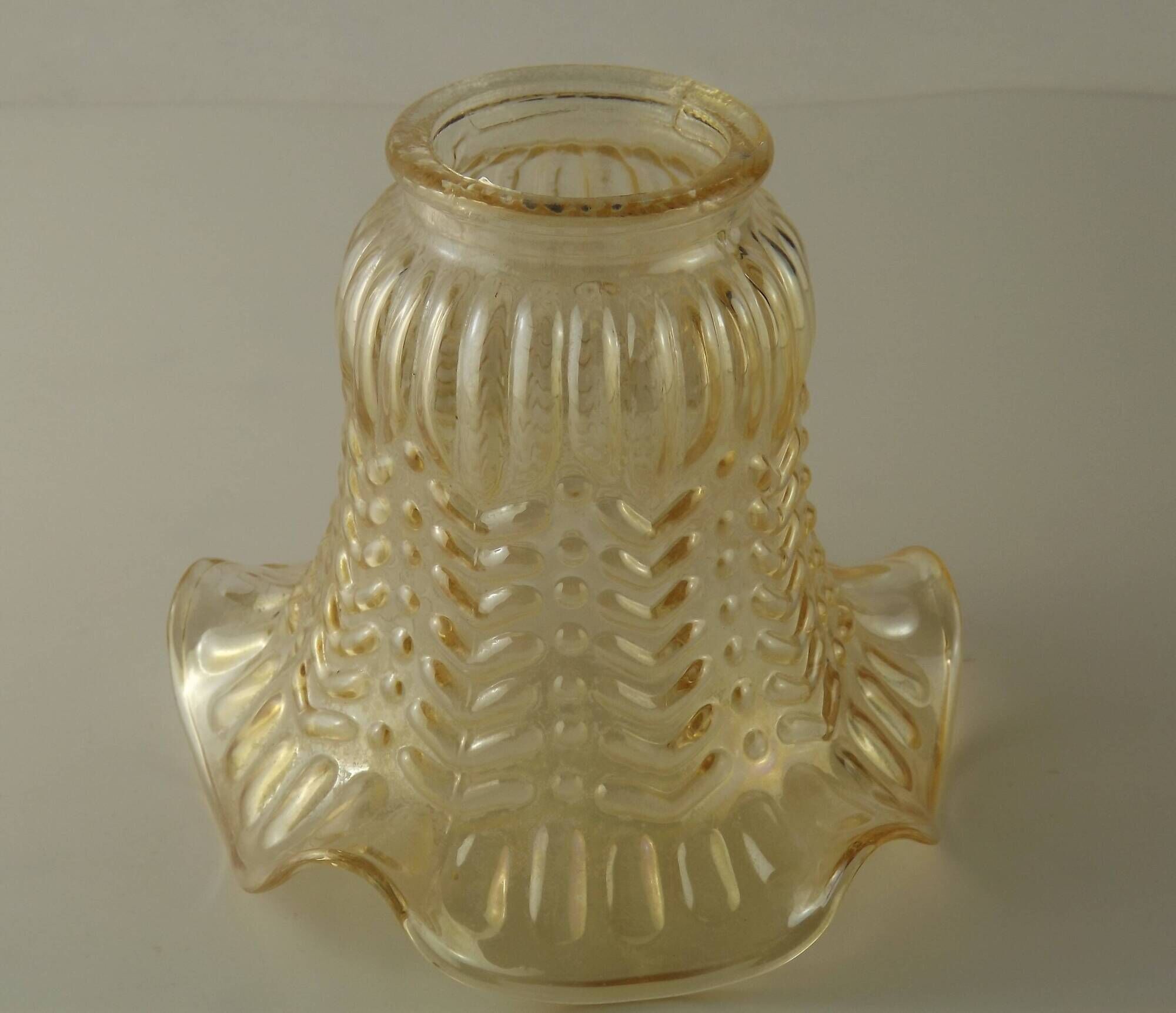 Matching Pair of Vintage French Amber Patterned Glass Shades 5594