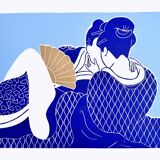 Original linocut, erotic Japanese print