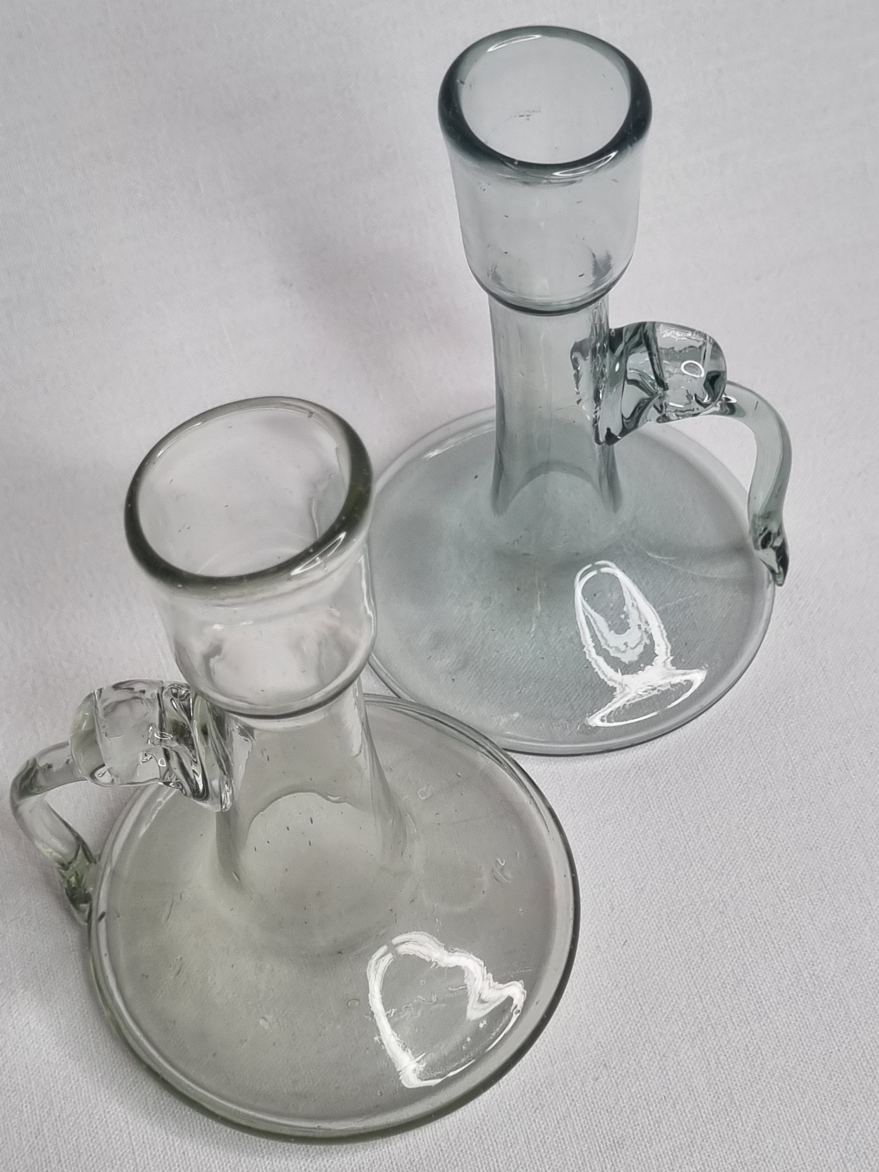 Pair of blown glass candlesticks, 13 cm