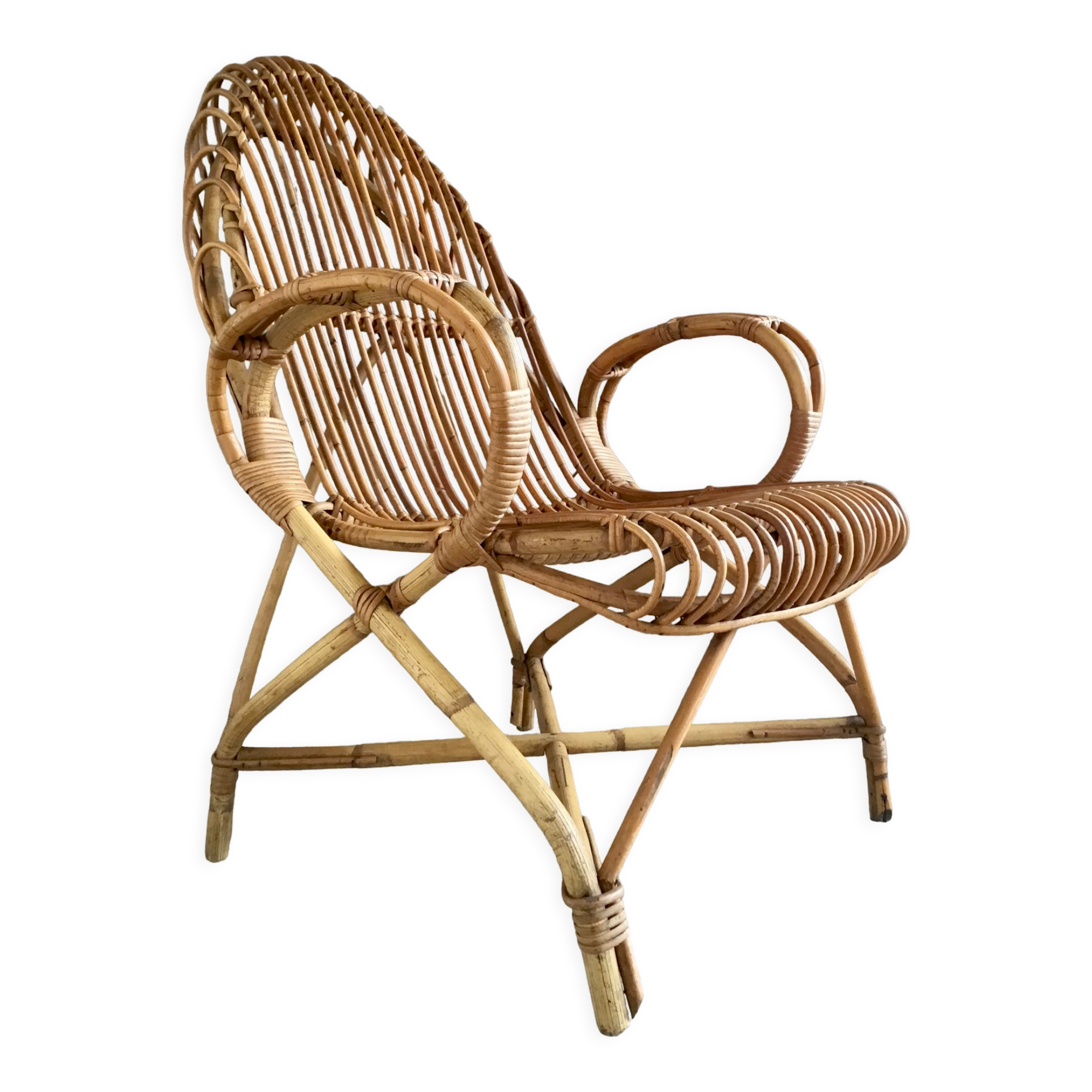 Rattan armchair with armrests - vintage 1960