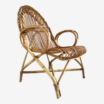 Rattan armchair with armrests - vintage 1960