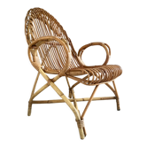 Fauteuil en rotin à accoudoirs - vintage 1960