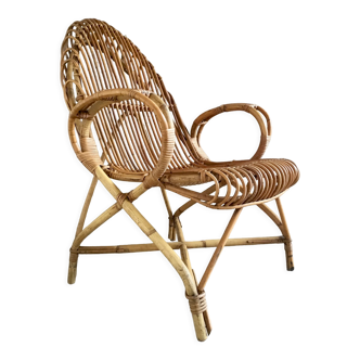Rattan armchair with armrests - vintage 1960