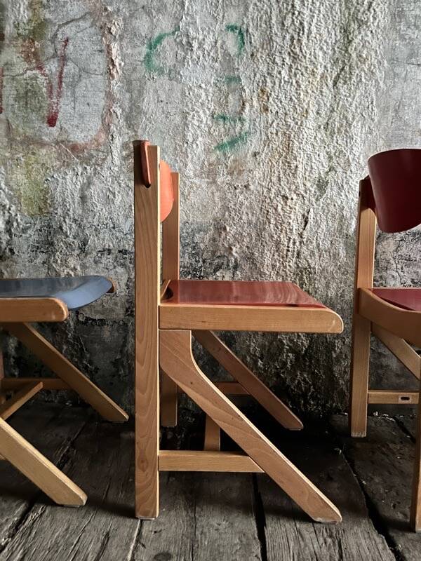 Vintage multicolour Bauhaus-style wooden chair