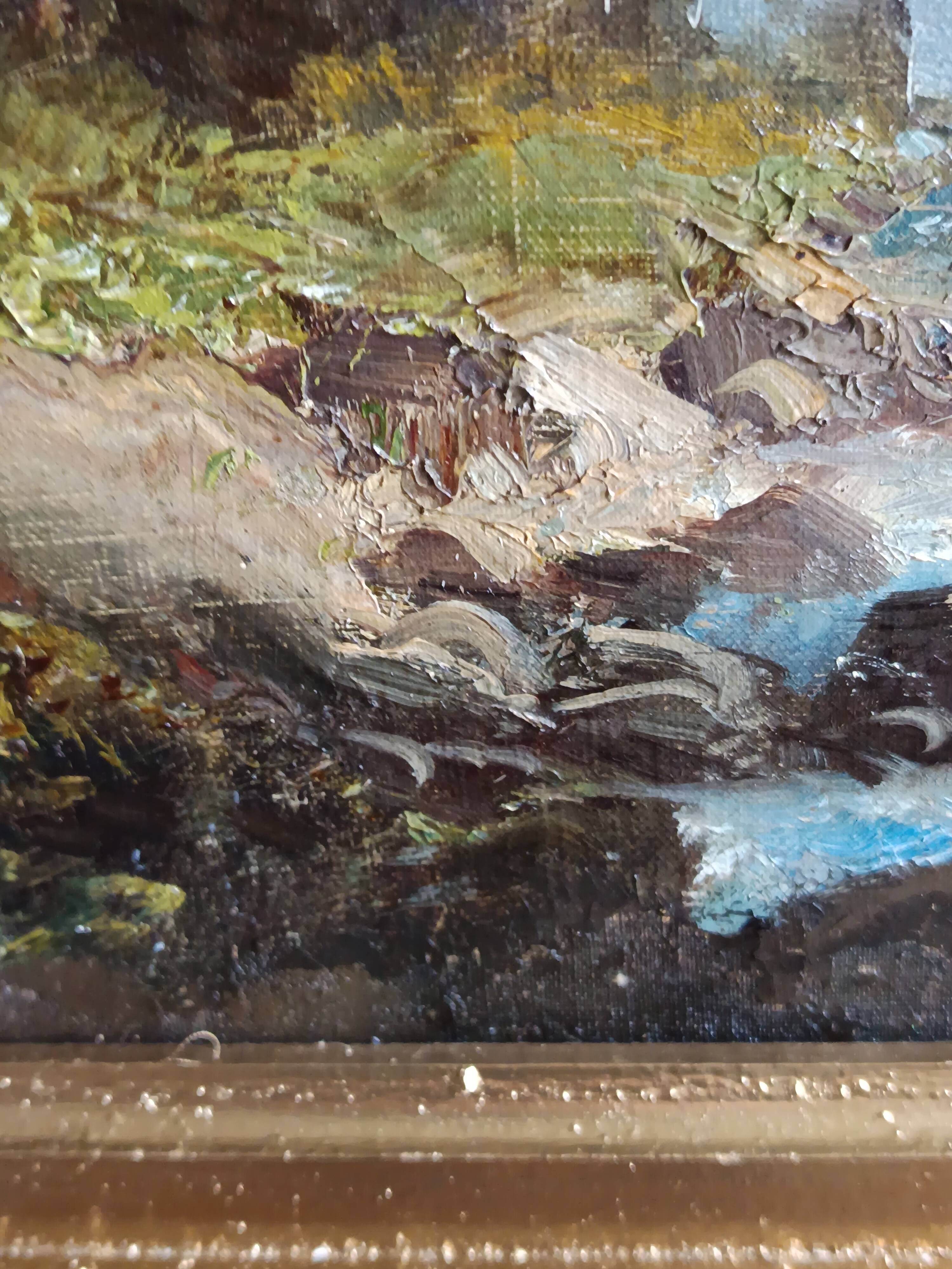 oil on canvas 19th century landscape of the Pyrenees by Alfred Godchaux