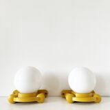 Pair of Tissot wall lights in wood and opaline globe, 1960