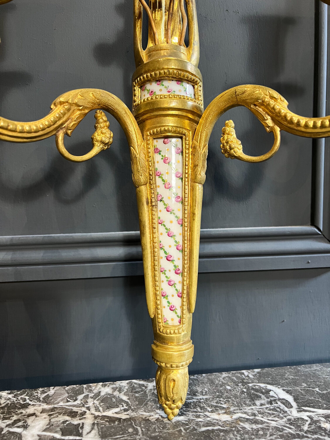 Pair of nineteenth century sconces in bronze and porcelain