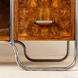 Bibliothèque Bauhaus, base en acier tubulaire, placage de noyer, années 1930