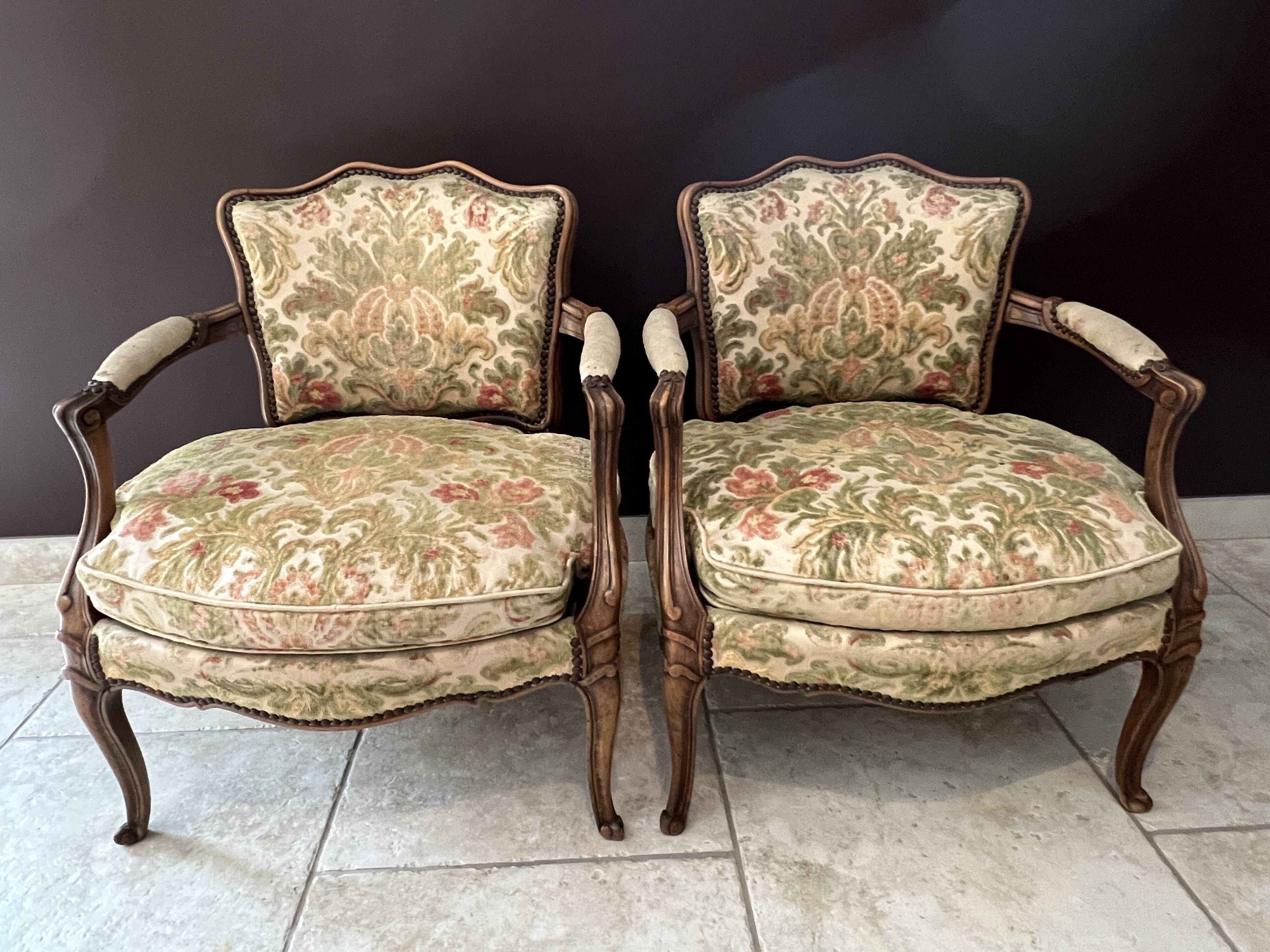 Pair of convertible armchairs, Lous XV style bergères