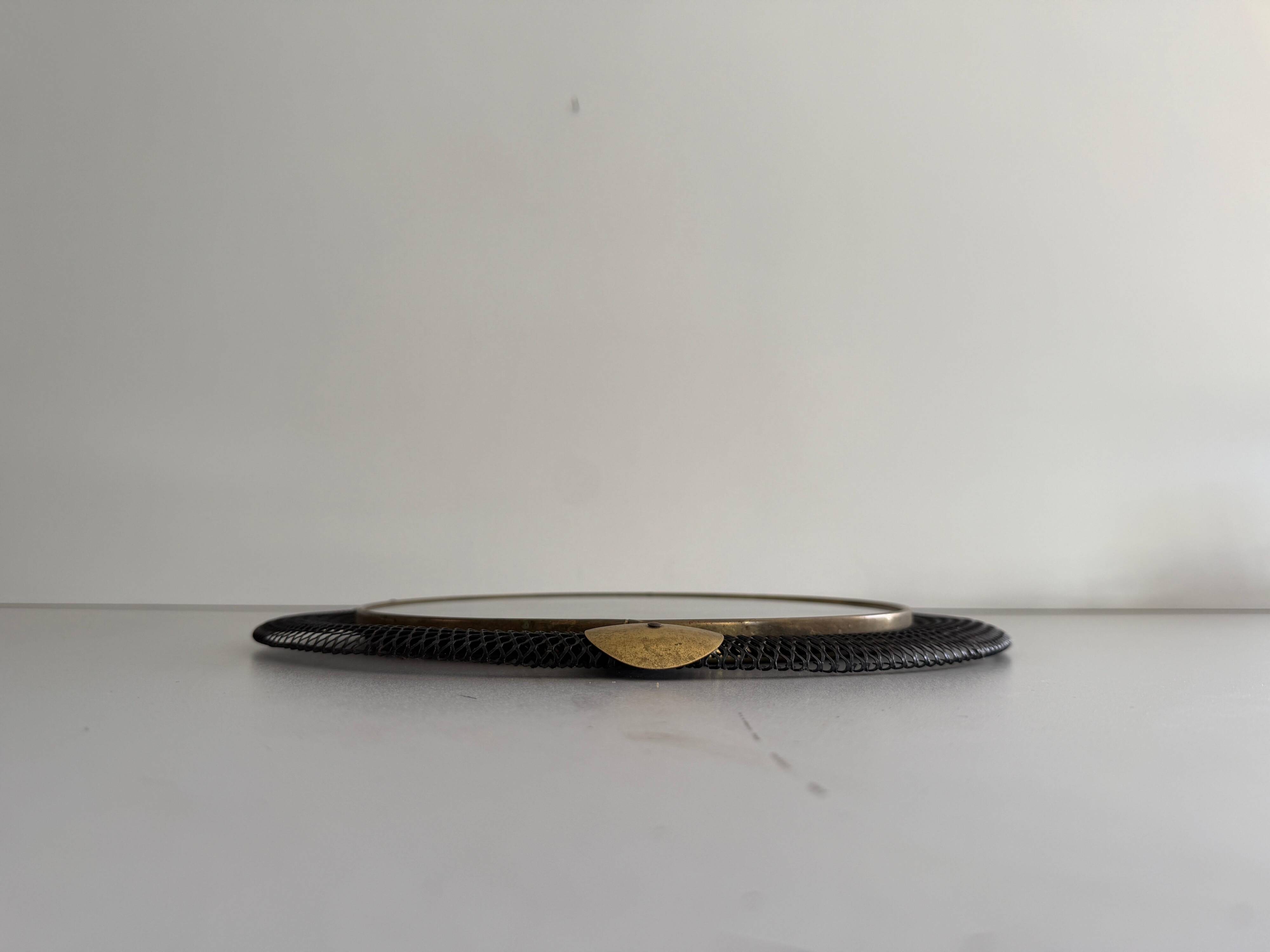Round wall mirror in brass and black wire, 1960s, Germany