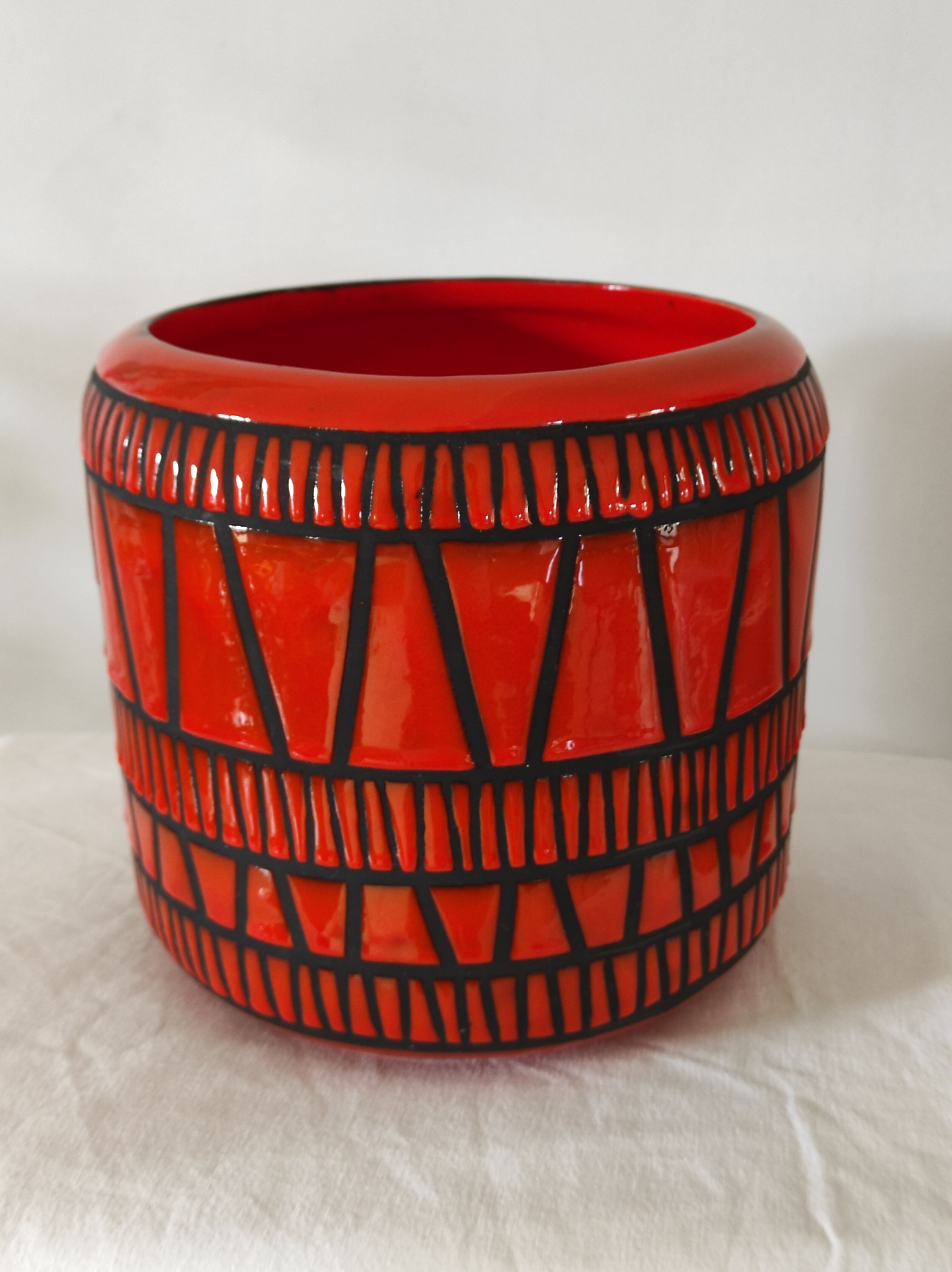 Red pot-pot vase by Roger Capron circa 1960