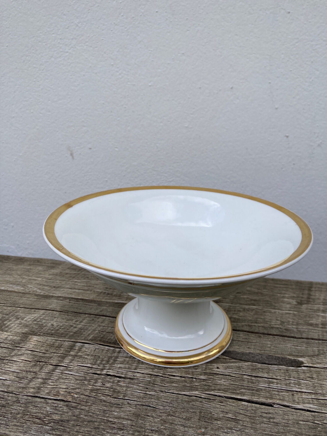 Antique monogrammed white and gilded porcelain compotier