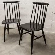 Pair of Scandinavian chairs Fanett by Ilmari Tapiovaara black teak 1960