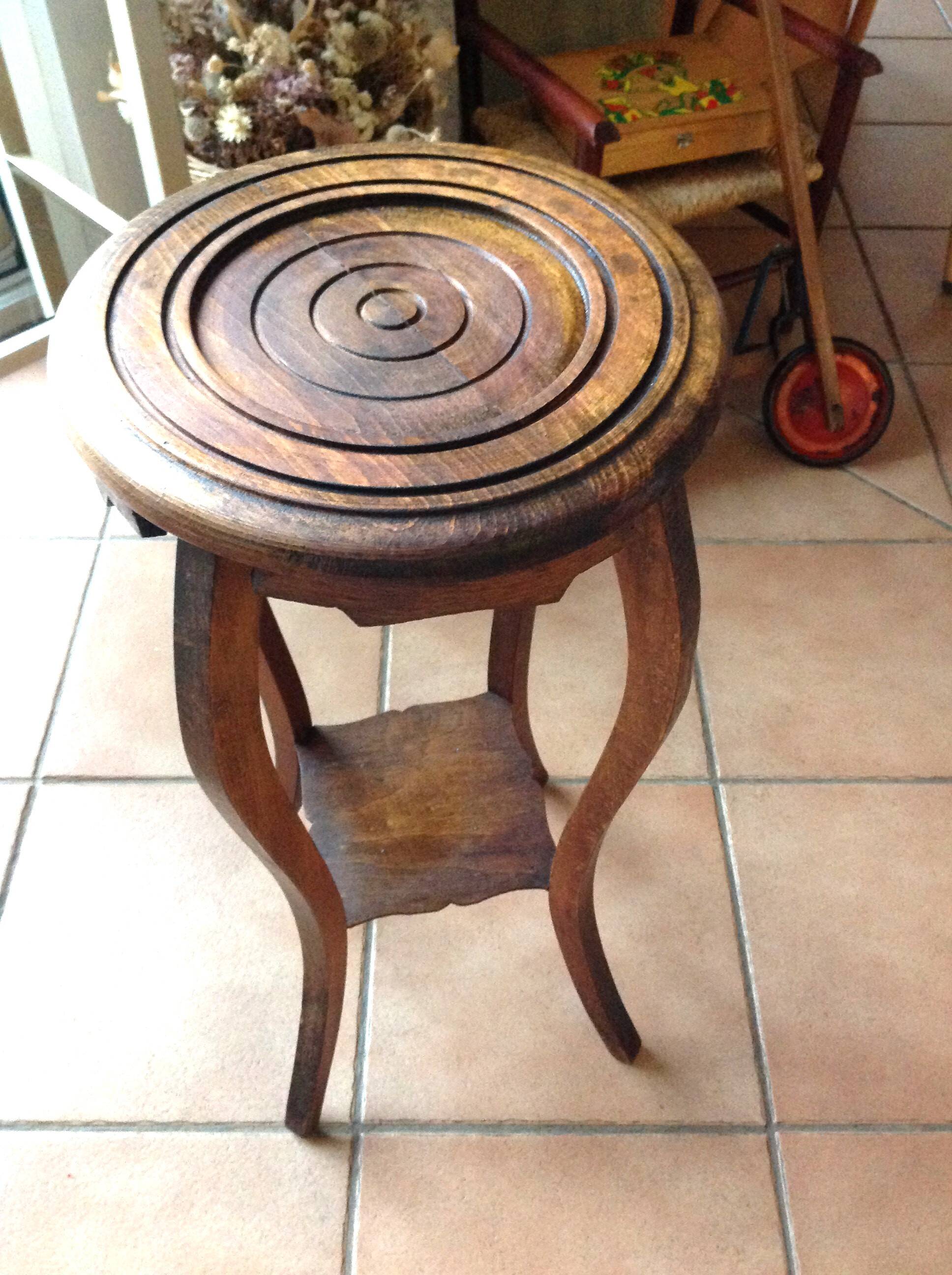 Round wooden plant holder / 40s-50s