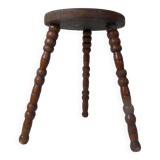 ancien tabouret tripode en bois perlé pour plantes
