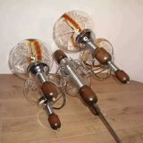 Lustre en verre de Murano bois et chrome pour Mazzega 60/70
