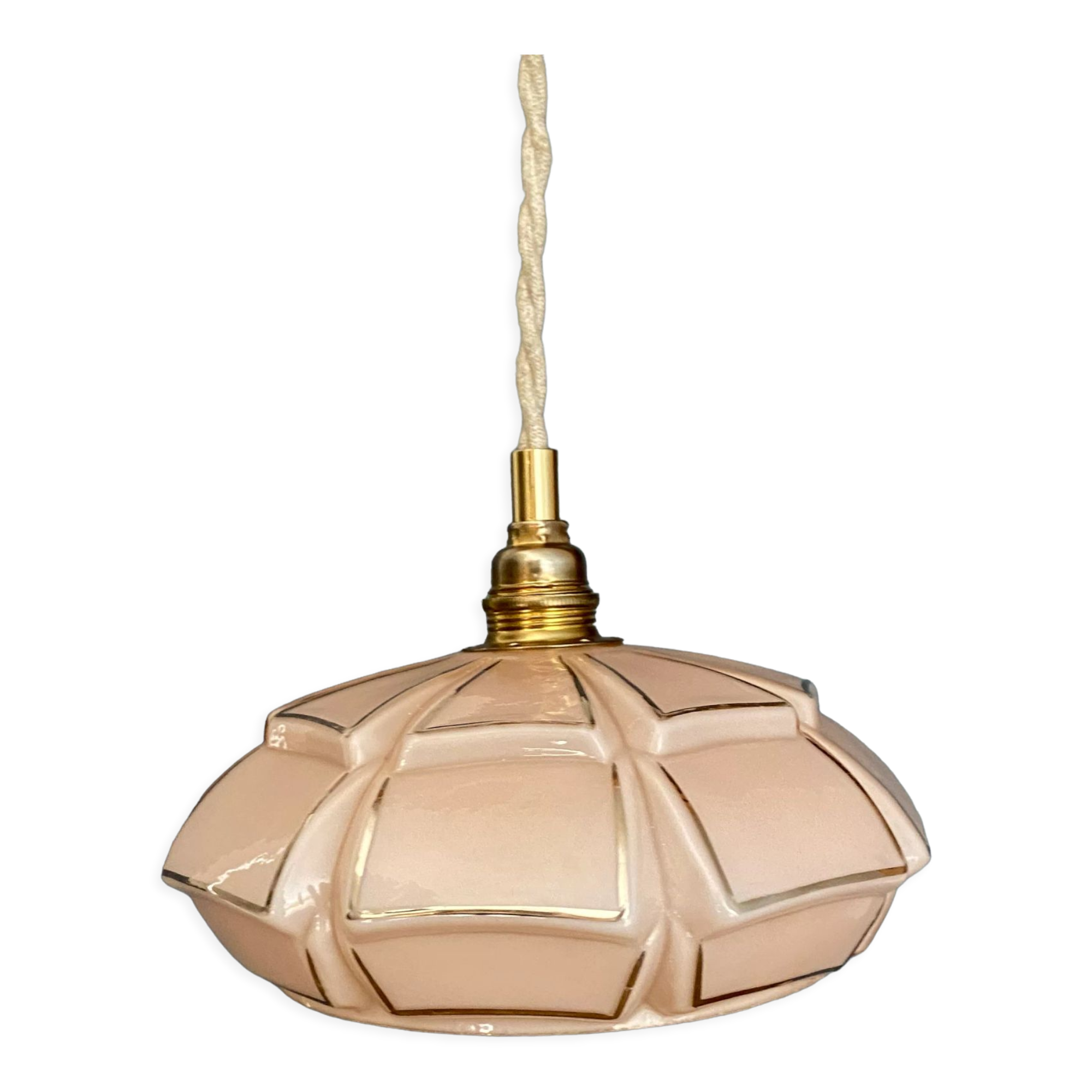 Suspension abat-jour vintage art déco en opaline rose