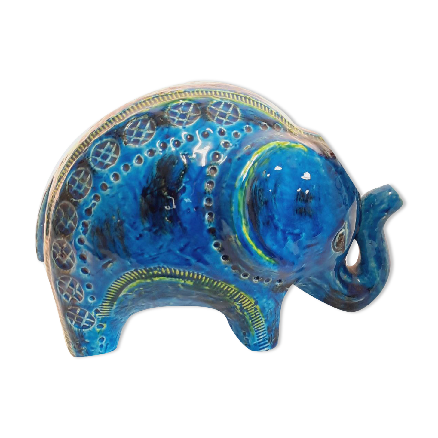 Vintage elephant statue, Aldo Londi for Bitossi, Rimini blue series.