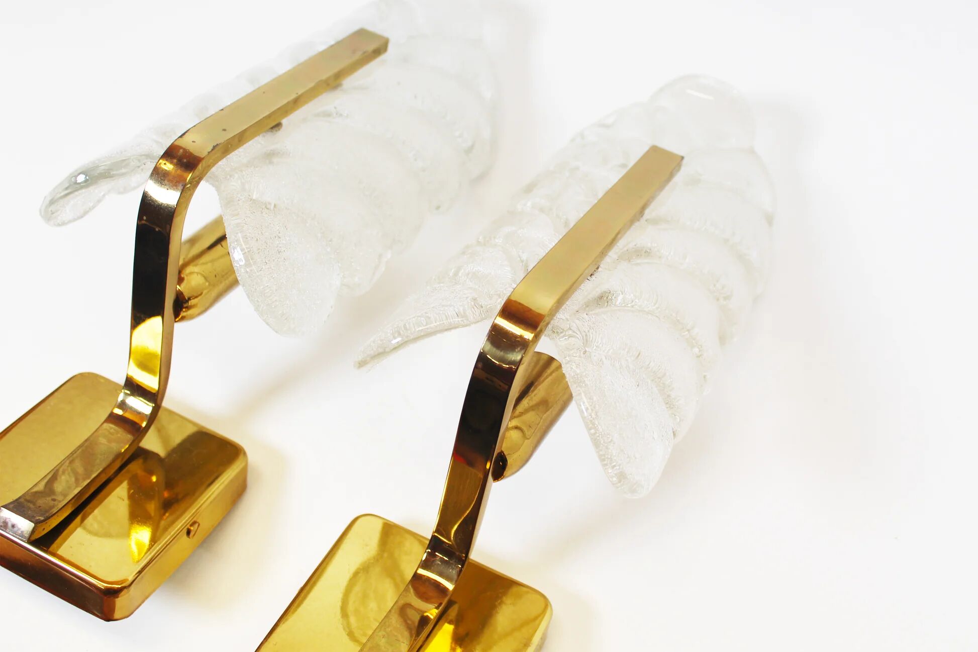 Pair of brass and glass wall lamps by Carl Fagerlund for Orrefors
