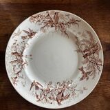 Antique KG Luneville round serving dish, sepia hummingbird