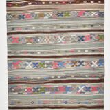 5x7 Gray & Green Pinstriped Turkish Kilim Rug, 147x218Cm