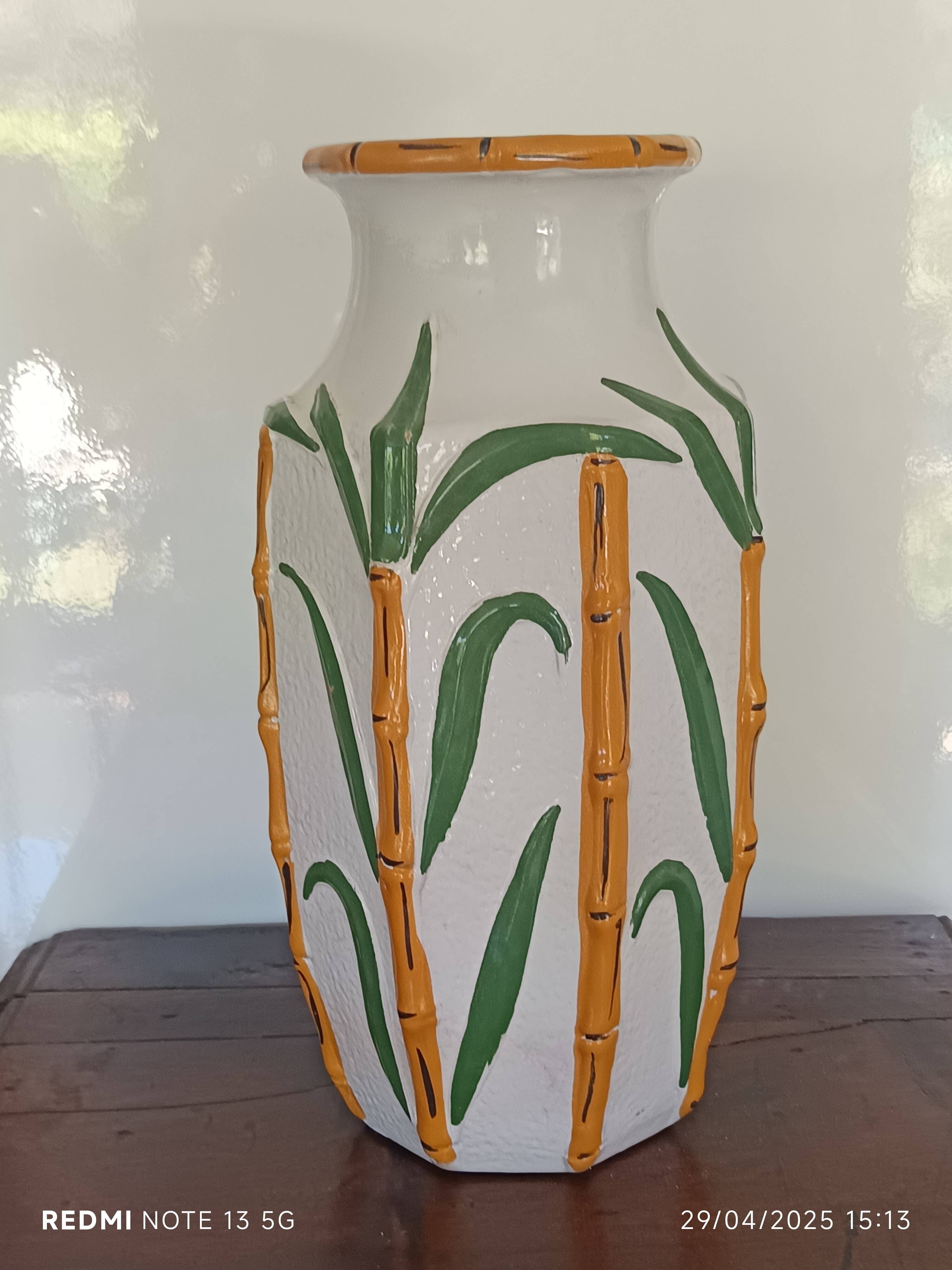 large bamboo vase signed Cartens Germany 1960