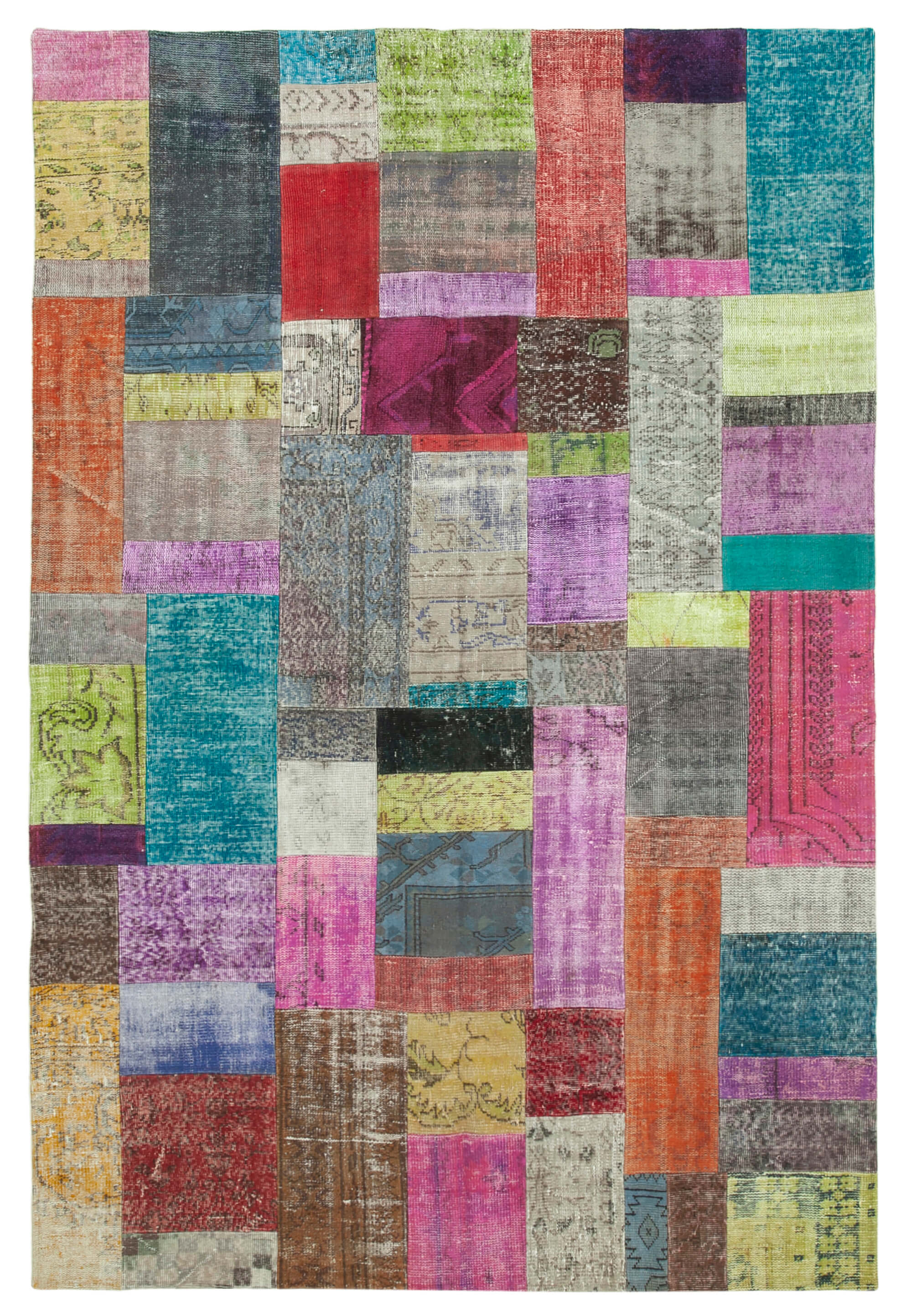 Handmade Turkish Overdyed 203 cm x 301 cm Multicolor Patchwork Carpet