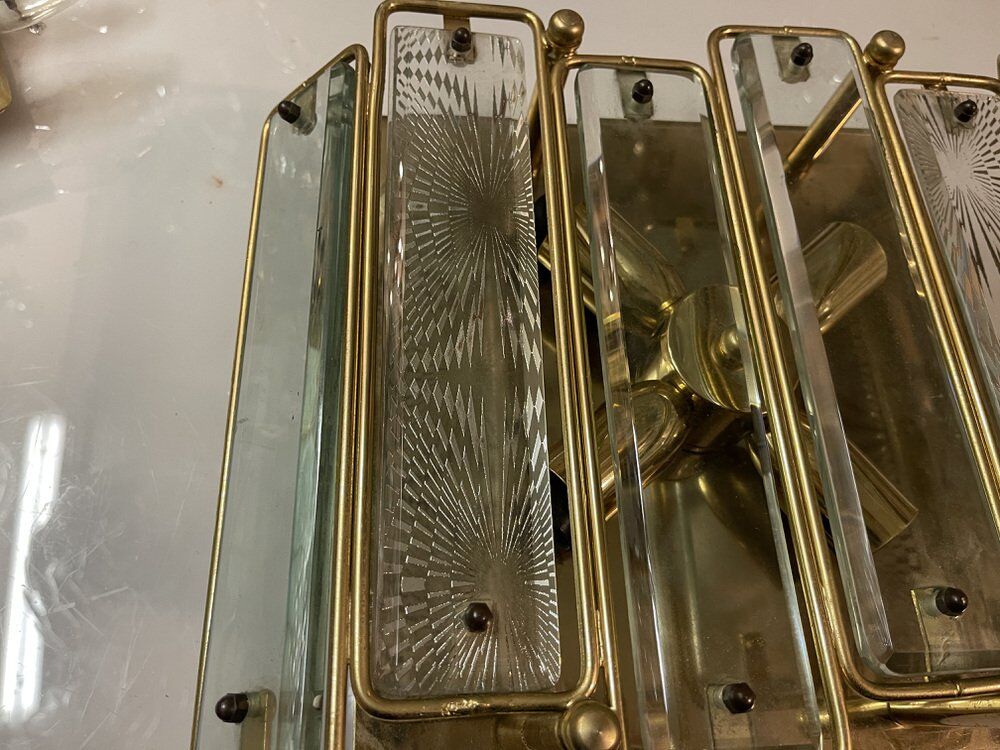 Brass Glass Flushmount, 1970s