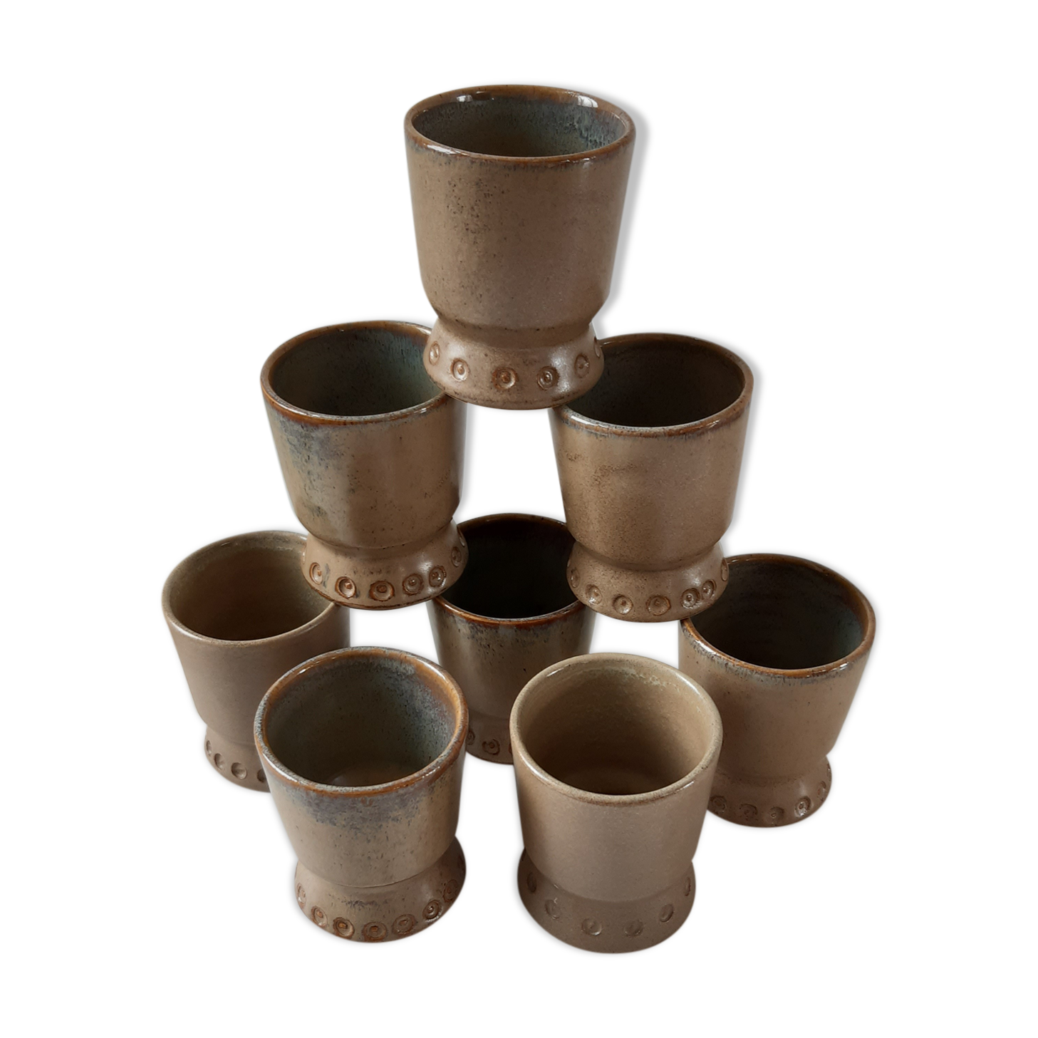 Set of 8 glasses / cups in stoneware Arts Ceram Grand Feu 60s
