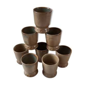 Set of 8 glasses / cups in stoneware Arts Ceram Grand Feu 60s