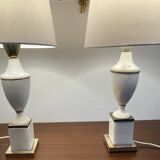 Pair of Art Deco marble and brass lamps