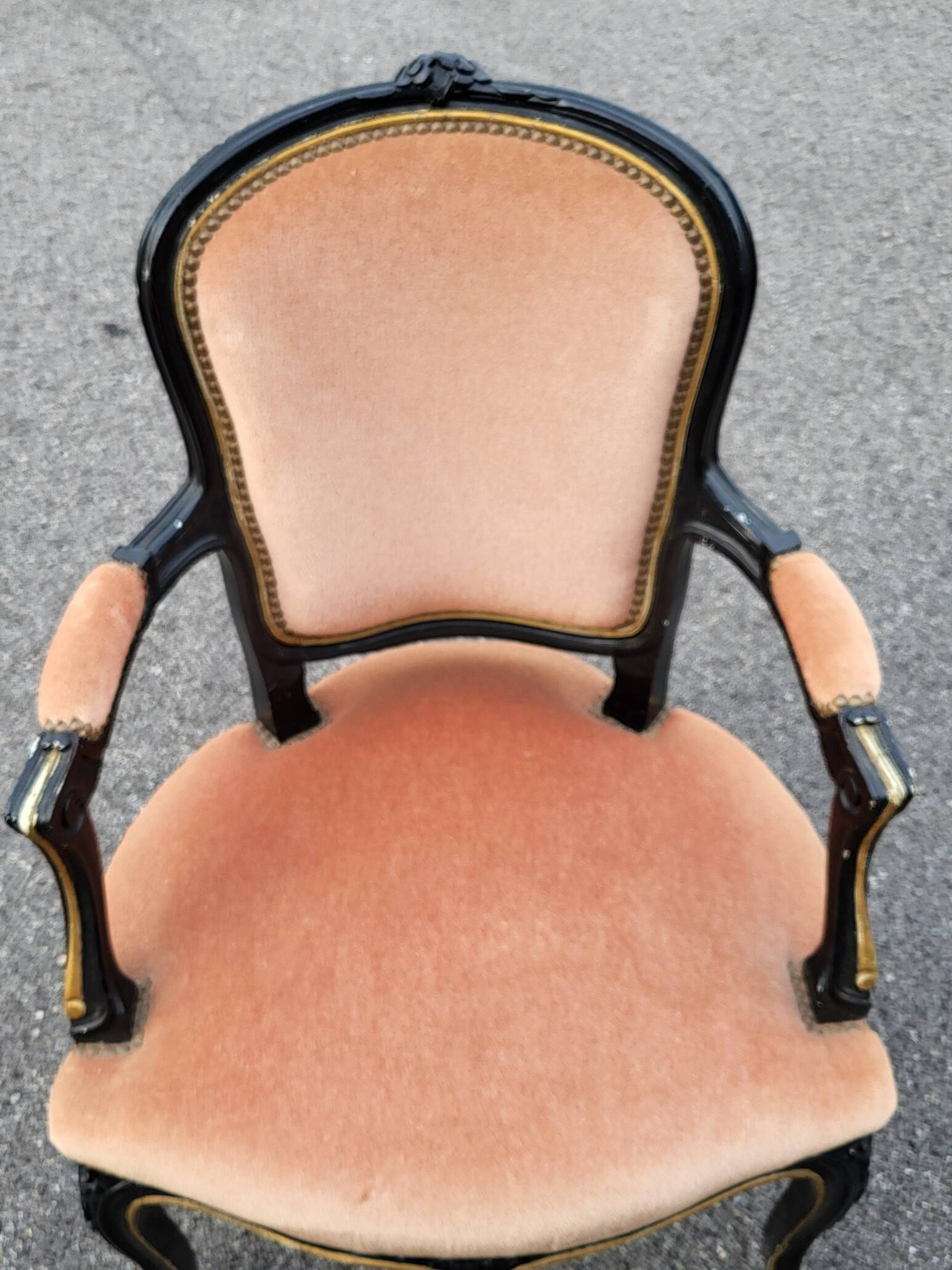 Louis XV style armchair in French pink beige velvet