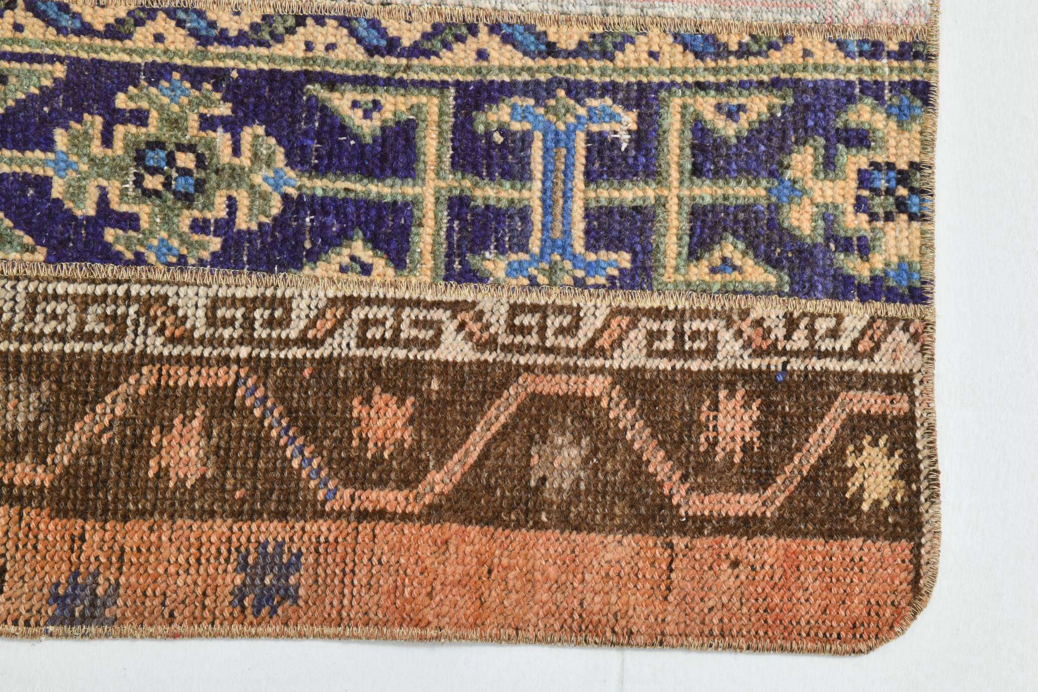 2x8 Short Blue Beige Vintage Runner Rug, 58x250Cm