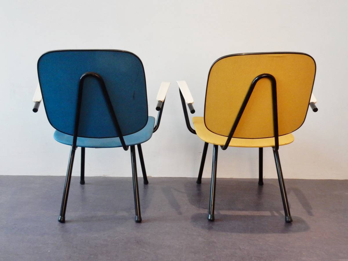 Set of two armchairs in yellow and blue 1950s/60s
