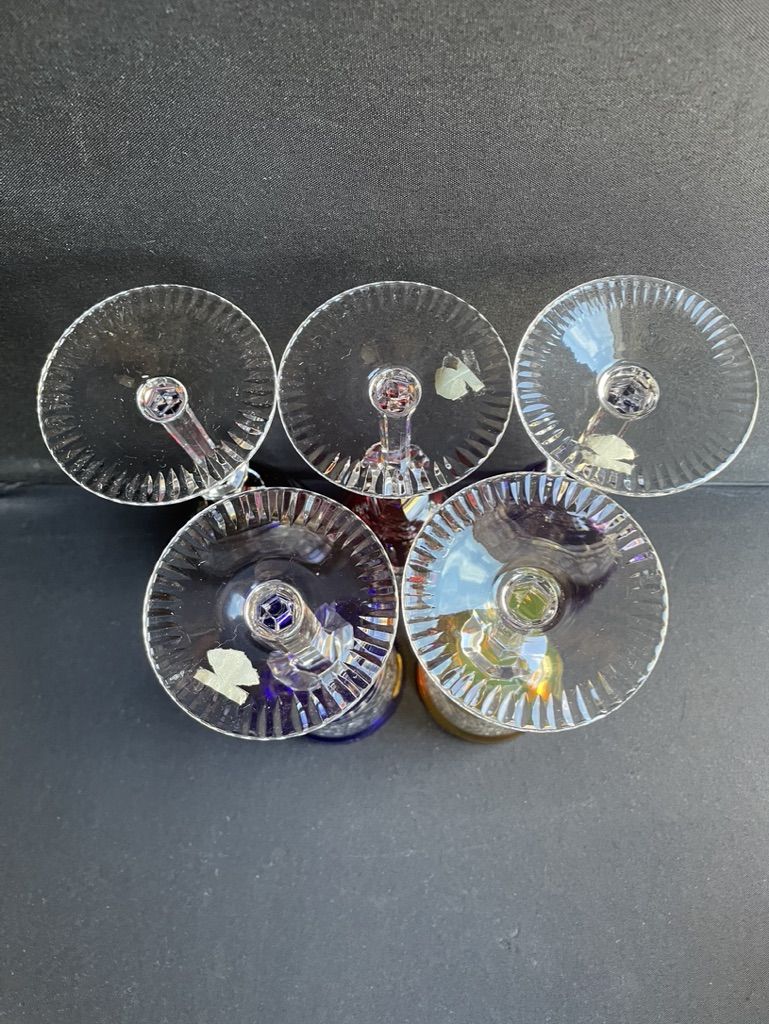Josephinenhütte - red wine glasses (5) - Art Nouveau - Cut and engraved Crystal Roemer