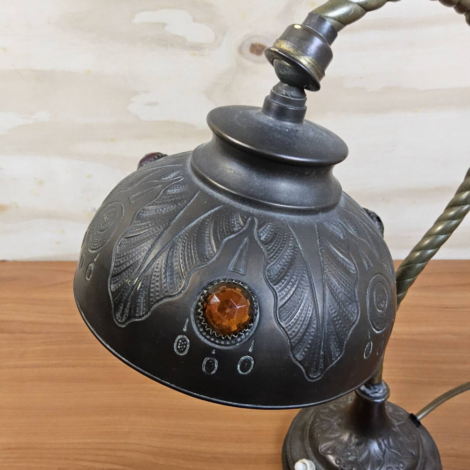 Antique brass Art Nouveau desk lamp (glass diamonds)