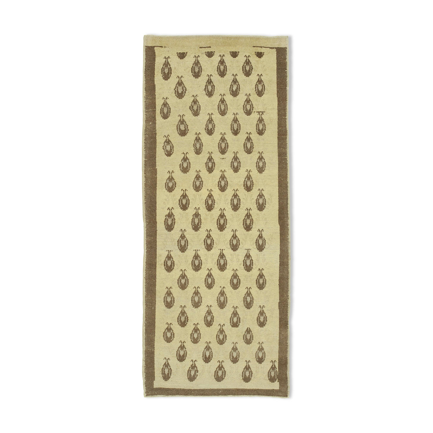 1950s hand-knotted unique turkish beige rug 88 cm x 215 cm