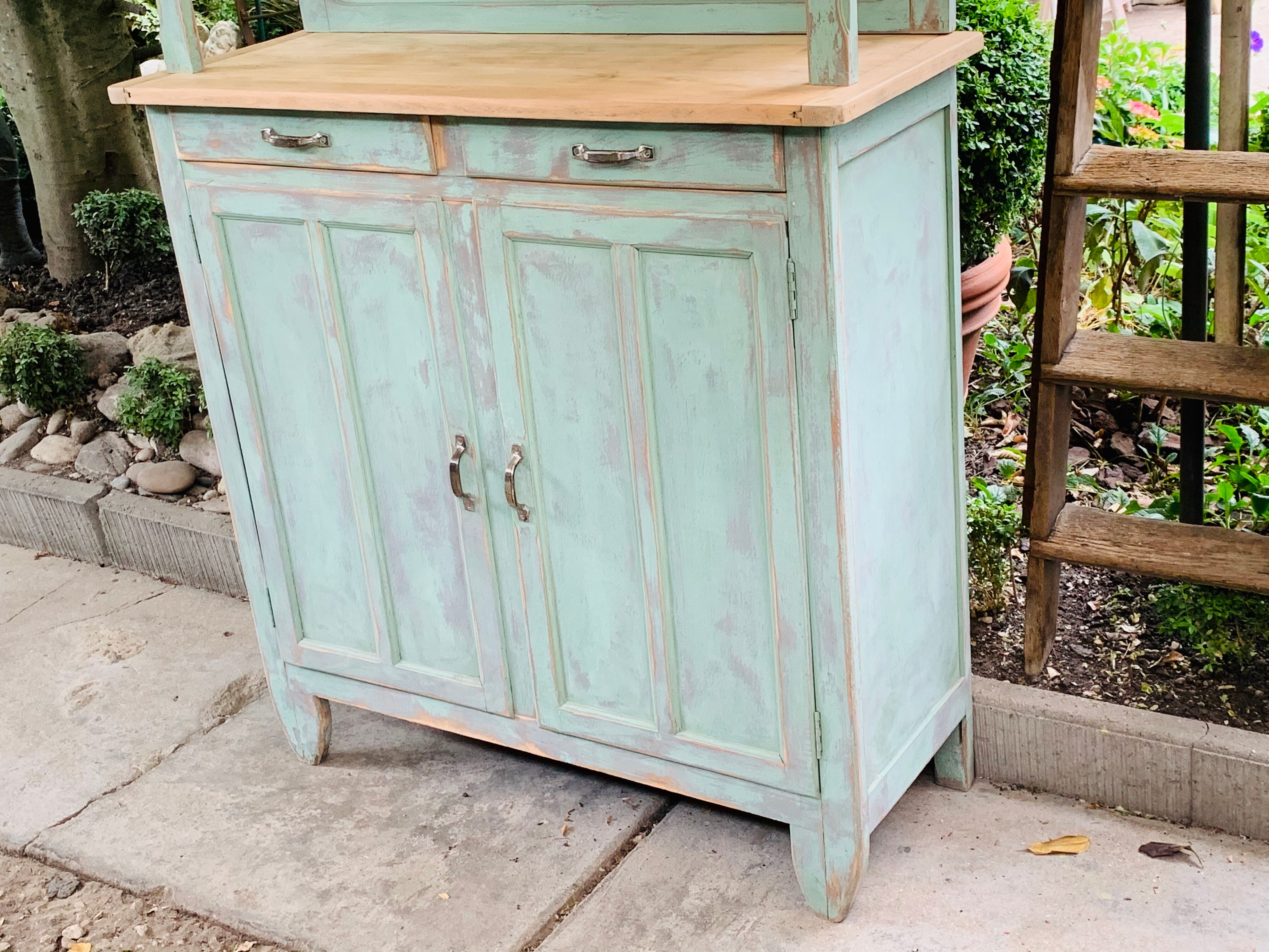 Parisian buffet patine celadon green and bluish grey
