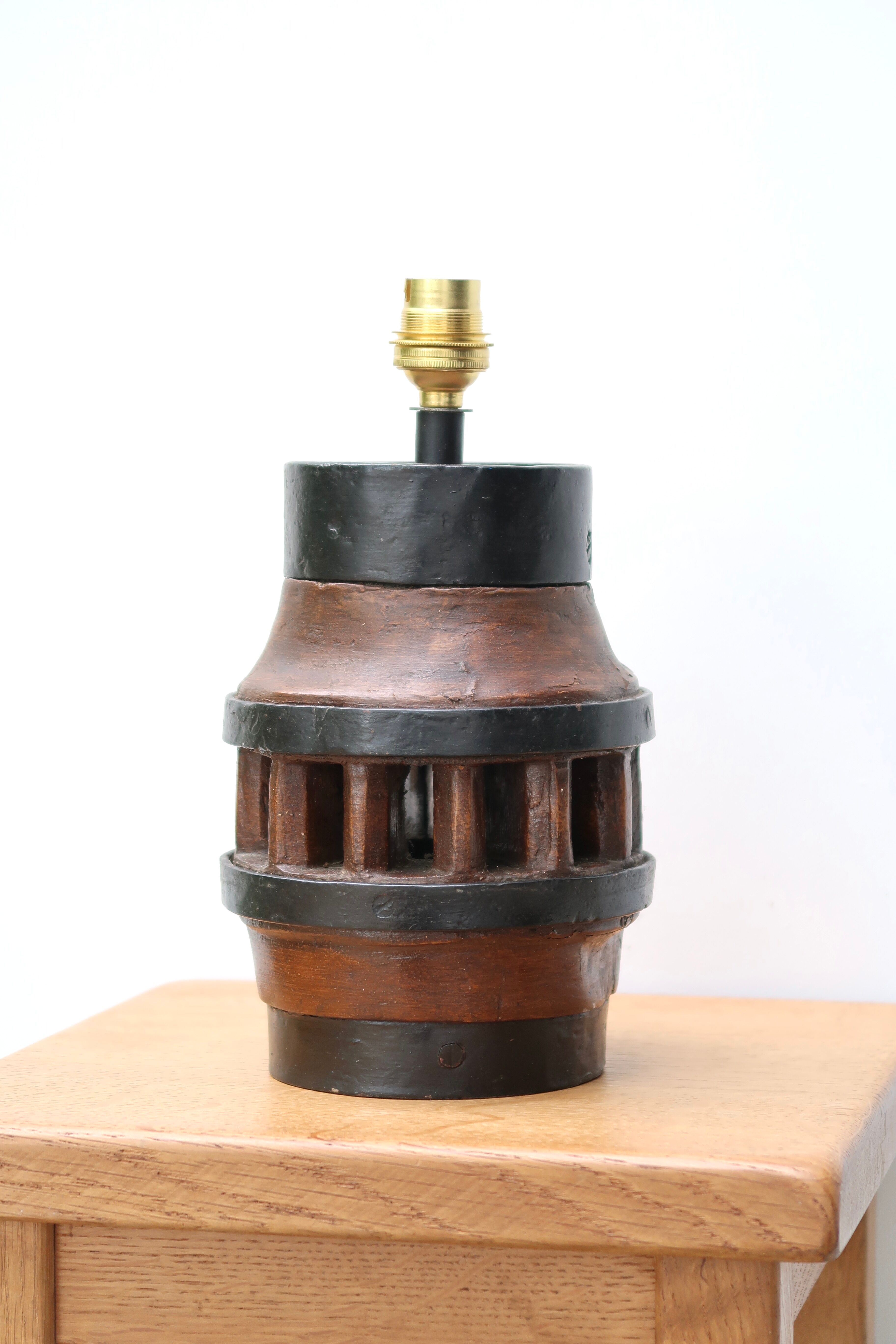 Folk art lamp base in wood and metal, 1970s