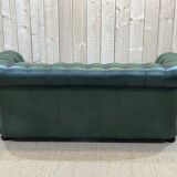 Chesterfield sofa in green leather 3 places from the 80s
