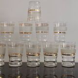 Set of 5 water glasses and 5 aperitif glasses with granite decorations and gold edging from the 1950s