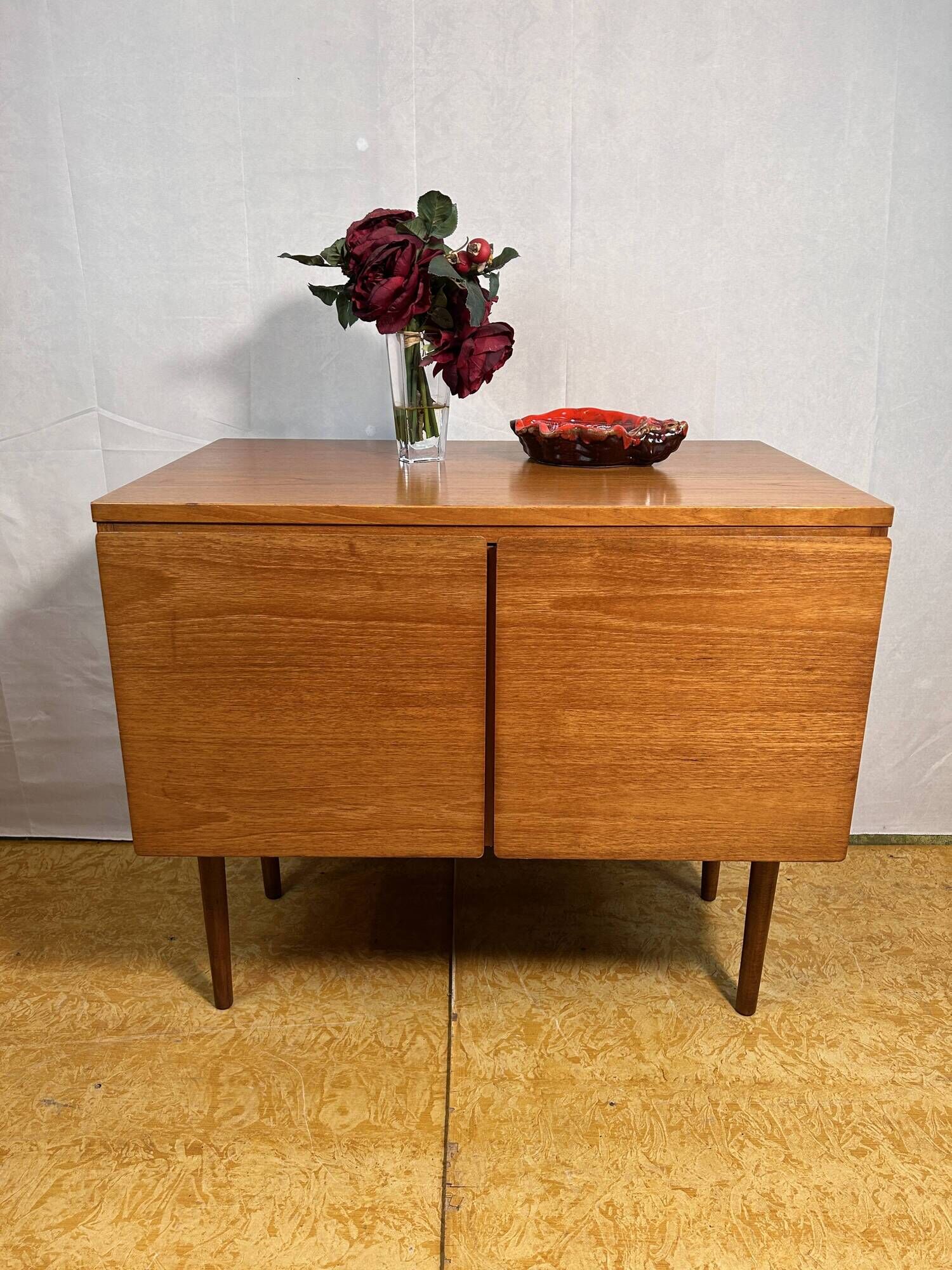 Mid century retro vintage teak small sideboard record cabinet 1960