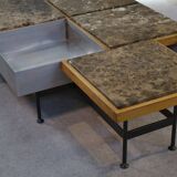 Coffee table with steel base and oak and grey marble frame, 1970s