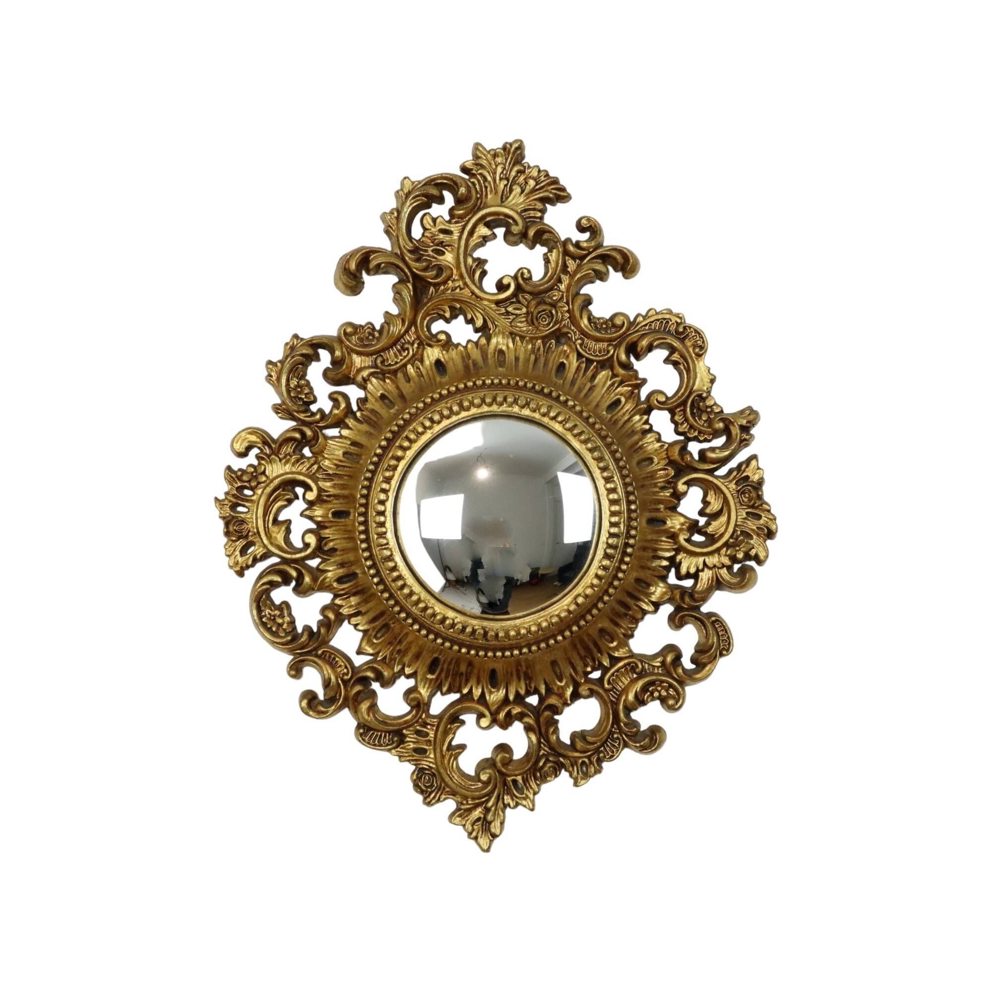 Classic Vintage Butler Mirror Gold Baroque Frame Witch's Eye Fifties