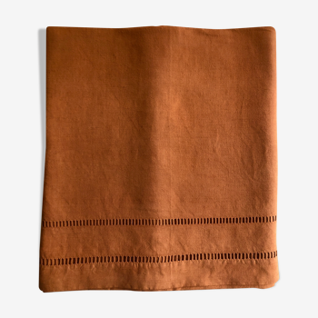 Drap ancien en lin et coton teinté en terracotta