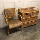 Dresser vintage Wicker/rattan and bamboo 2 large and 2 small drawers