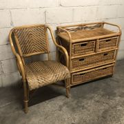 Commode vintage en osier/rotin et bambou 2 grands et 2 petits tiroirs