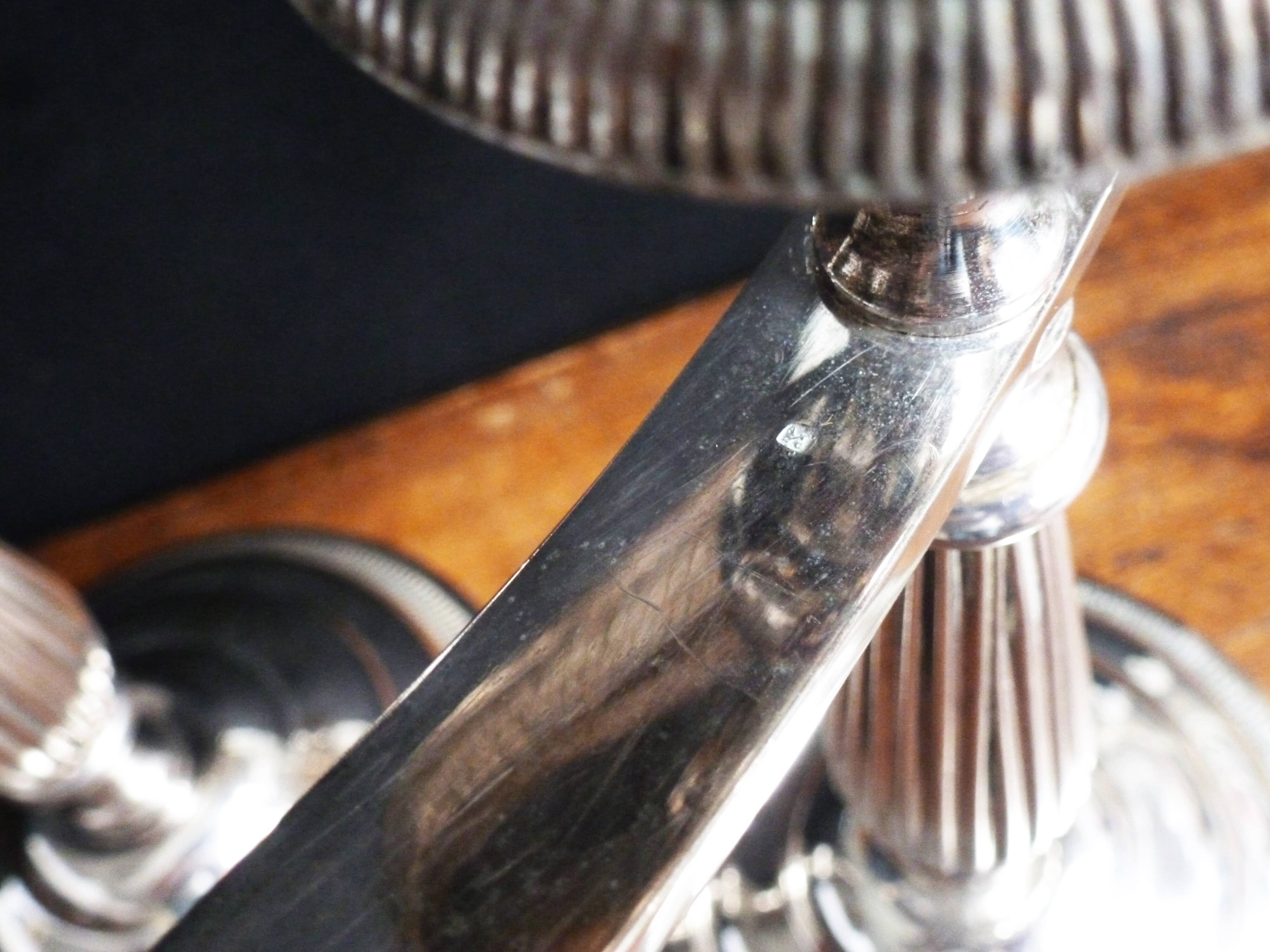 Pair of silver metal candlesticks / 3-branch silver metal candelabras.