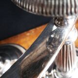 Pair of silver metal candlesticks / 3-branch silver metal candelabras.